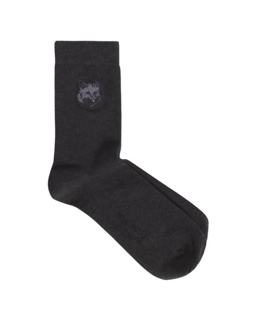 Maison Kitsuné Black Fox-Patch Ribbed-Trim Socks for men
