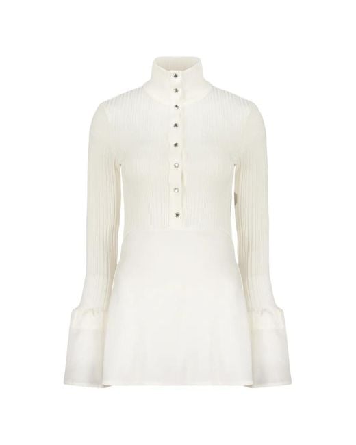 Ellery White Ribbed-Knit Flared-Cuff Top