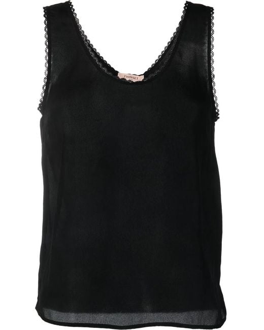 Twinset Black Scallop-Edge Tank Top