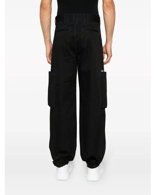 MSGM Black Contrasting-Stitch Logo-Patch Trousers for men