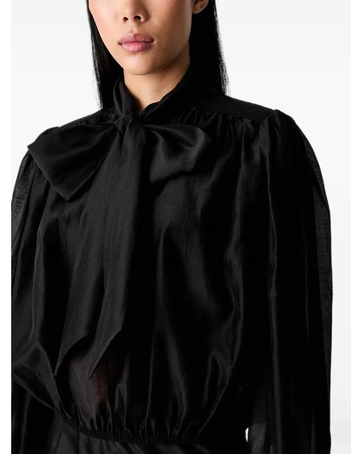 ViCOLO Black Pussy-Bow Sheer-Finish Blouse