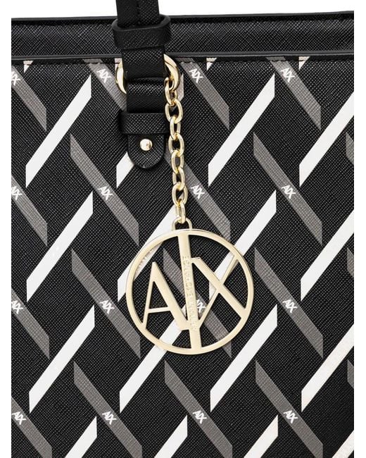 ARMANI EXCHANGE Black Logo-Charm Tote Bag
