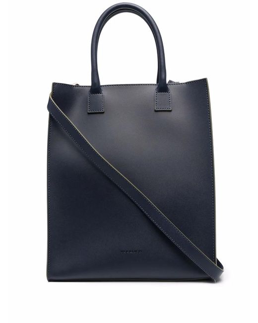Woolrich Blue Embossed-Logo Leather Tote Bag