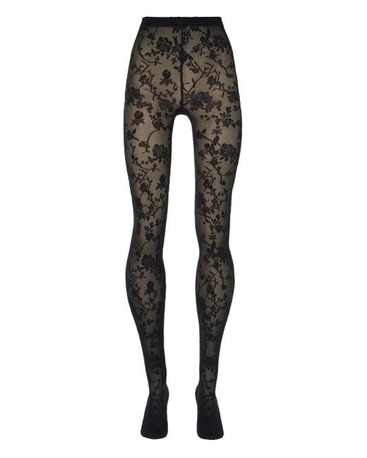 Wolford Black Floral-Patterned Tights
