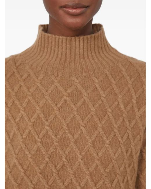 Max Mara Brown High-Neck Diamond-Pattern Sweater