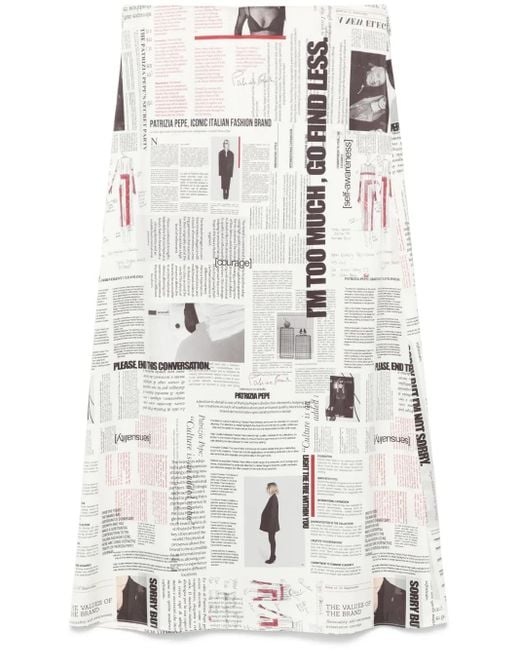Patrizia Pepe Gray Newspaper-Print Midi Skirt