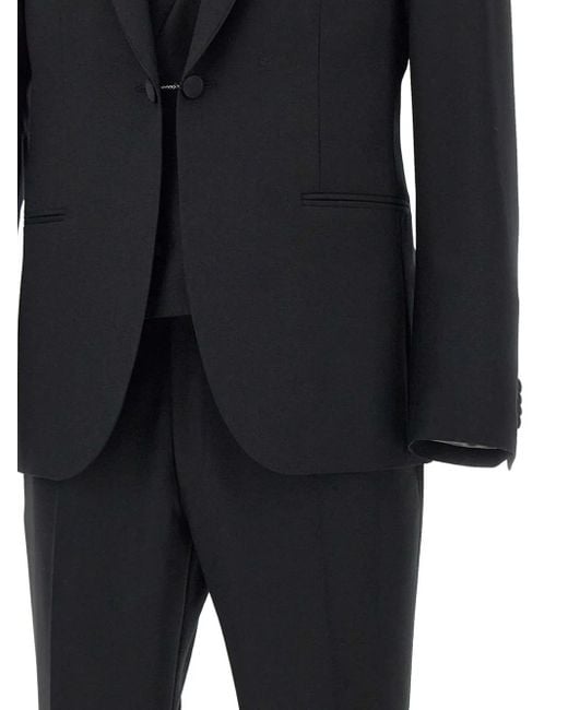 Corneliani Black Satin-Trim Three-Piece Suit for men