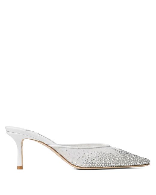 Jimmy Choo White 60Mm Vivi Crystal-Embellished Mules