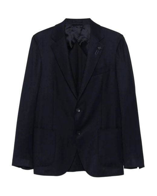 Lardini Blue Flannel Notched Lapel Brooch Blazer for men