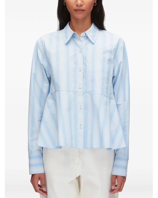 3.1 Phillip Lim Blue Flounce Striped Peplum Shirt