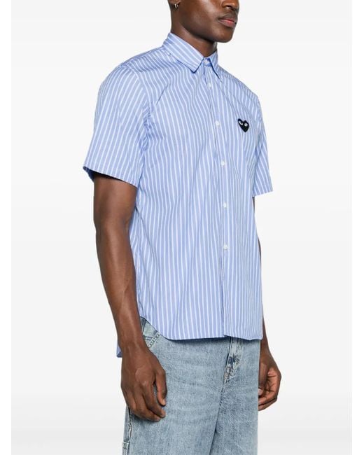 COMME DES GARÇONS PLAY Blue Heart-Patch Striped Shirt