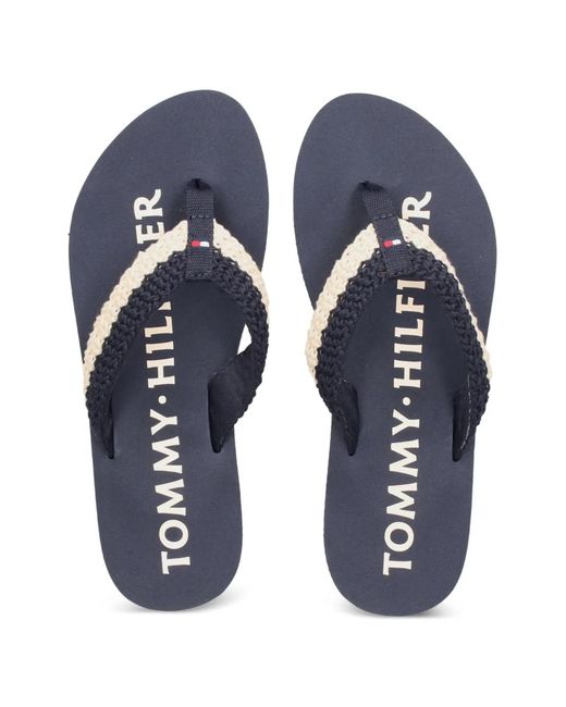 Tommy Hilfiger Blue Crochet-Knit Flip-Flops