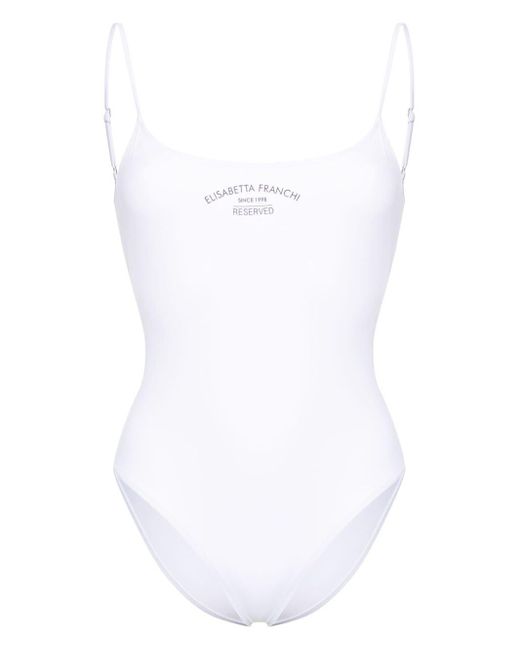 Elisabetta Franchi White Logo-print High-cut Swimsuit