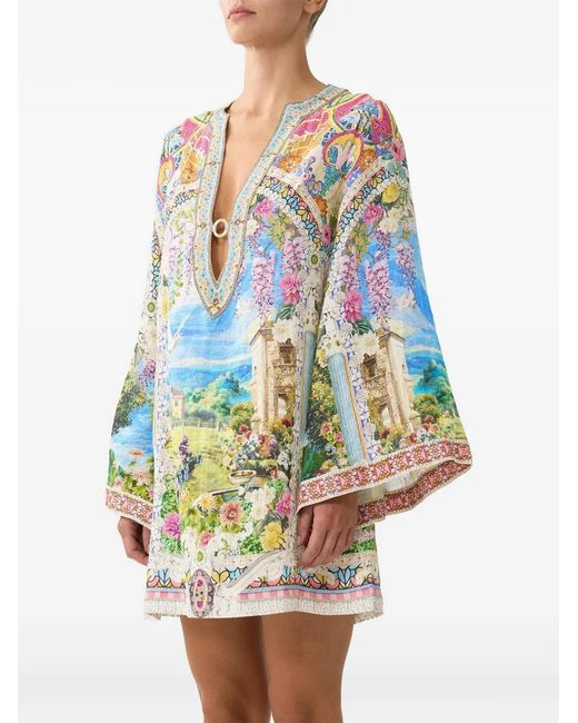 Camilla White Deep V-Neck Mini Dress