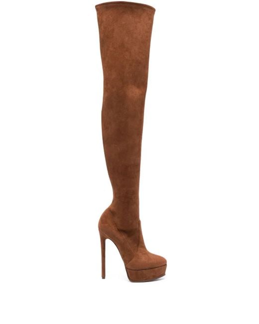 Casadei Brown Flora 140Mm Above-Knee Platform Boots