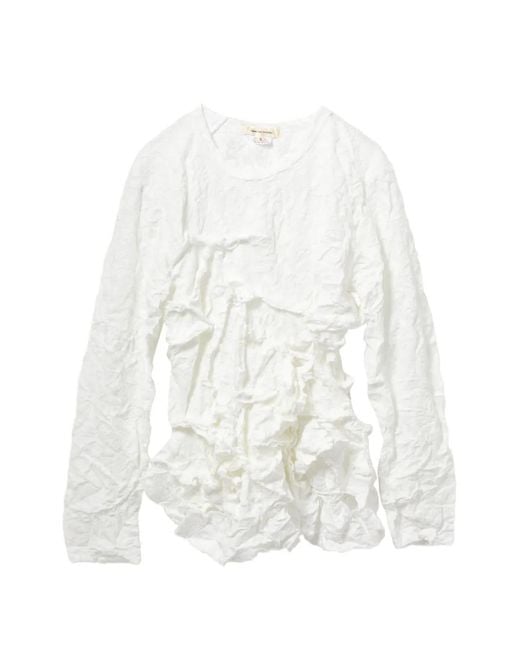Comme des Garçons White Ruffled Long-Sleeve Blouse