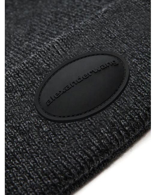 Alexander Wang Black Ribbed Beanie With Domed Logo Patch Accessories
