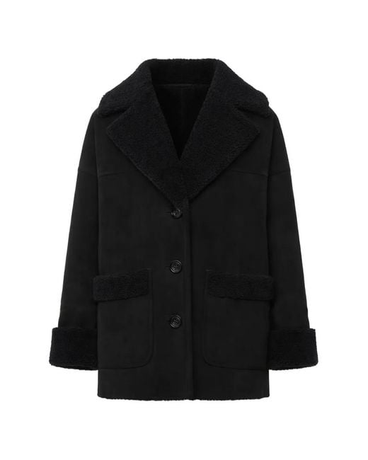 DSquared² Black Shearling-Trim Patch-Pocket Coat