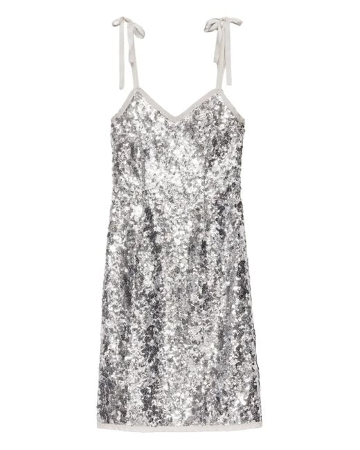 Prada Gray Ribbon-Strap Sequinned Dress