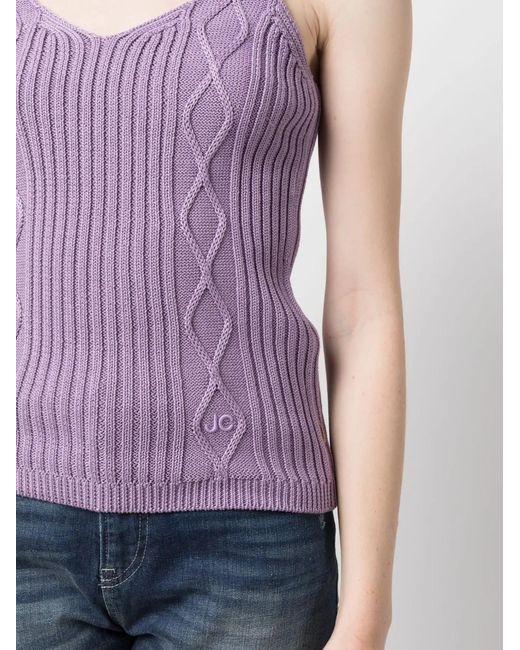 Jacob Cohen Purple Logo-Embroidered Cable-Knit Tank Top