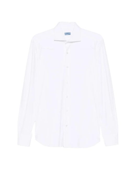 Barba Napoli White Long-Sleeve Spread-Collar Shirt for men