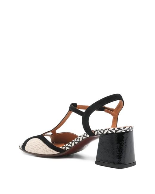 Chie Mihara White T-Strap Patterned Sandals