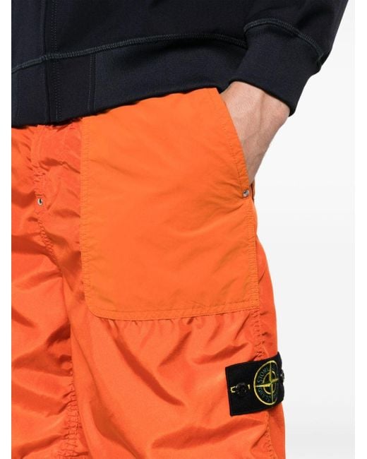 Stone Island Orange Compass-Motif Shorts for men