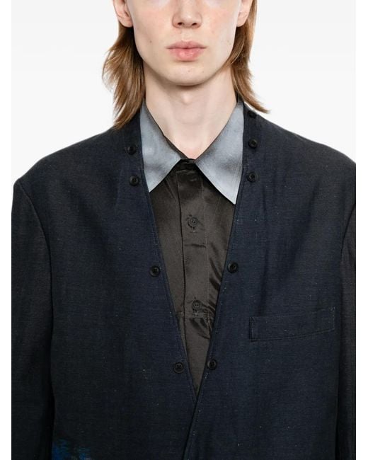 Yohji Yamamoto Blue Graphic-Print Coat for men
