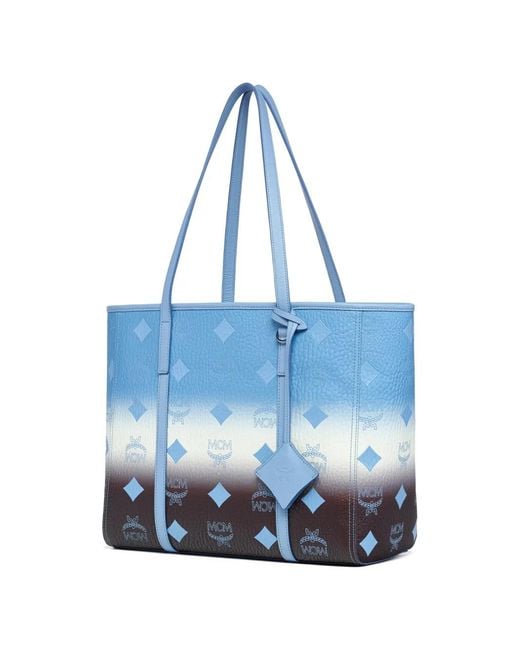 MCM Blue Monogram-Embossed Ombré-Effect Shoulder Bag