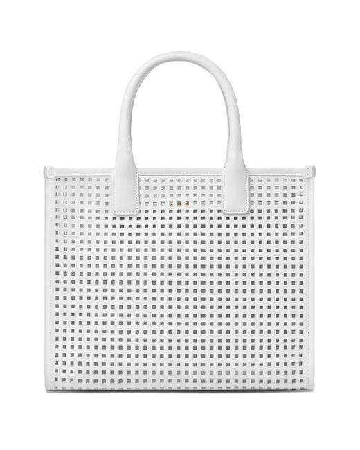 Versace White Small Medusa-Plaque Perforated Tote Bag