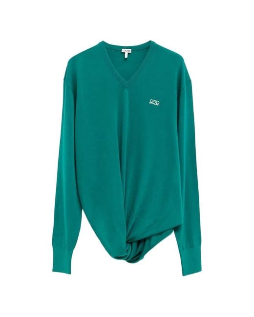 Loewe Green Knotted V-Neck Sweater