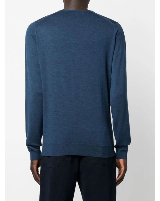 John Smedley Blue Fine-Knit Ribbed-Trim Jumper for men