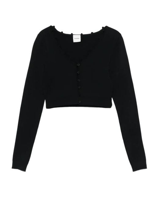 Nanushka Black Button-Front Ruffled Cardigan