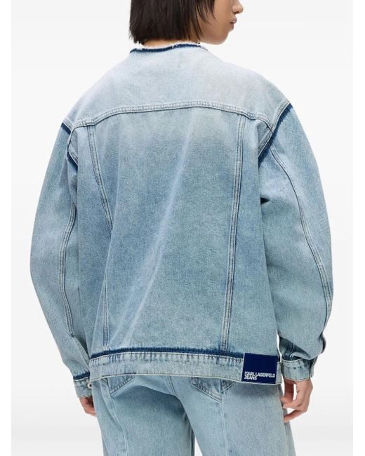 Karl Lagerfeld Blue Collarless Denim Jacket