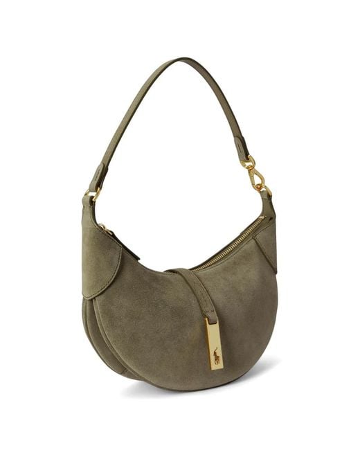 Polo Ralph Lauren Gray Polo Id Mini Suede Shoulder Bag