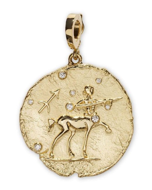 Azlee Metallic 18kt Yellow Gold Large Of The Star Sagittarius Coin Pendant