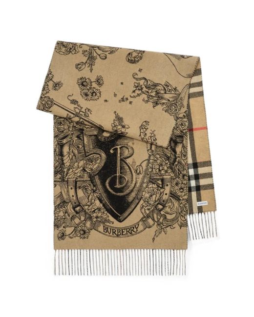 Burberry Natural Reversible Etched Knight Cashmere Scarf