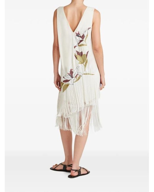 Temperley London White Madeline Floral-Embroidered Fringed Dress