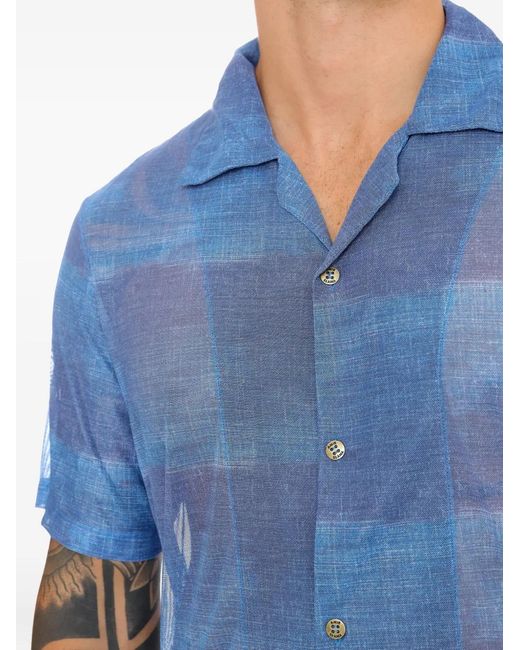 Amir Slama Blue Check-Pattern Short-Sleeve Shirt for men