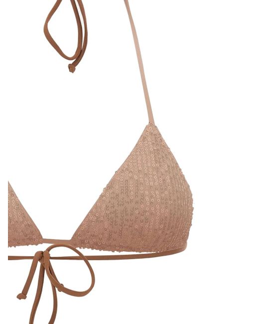Mc2 Saint Barth Natural Sequin-Embellished Triangle Bikini Top