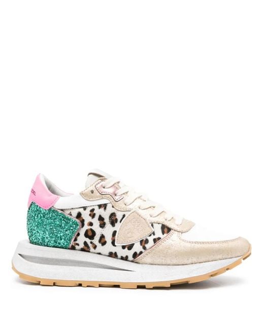Philippe Model White Tropez Haute Leopard-Print Sneakers
