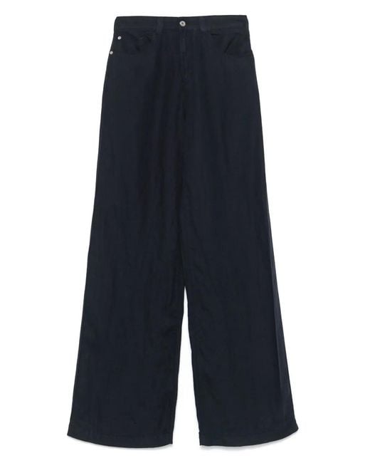Emporio Armani Blue Wide-Leg 100% Linen Trousers