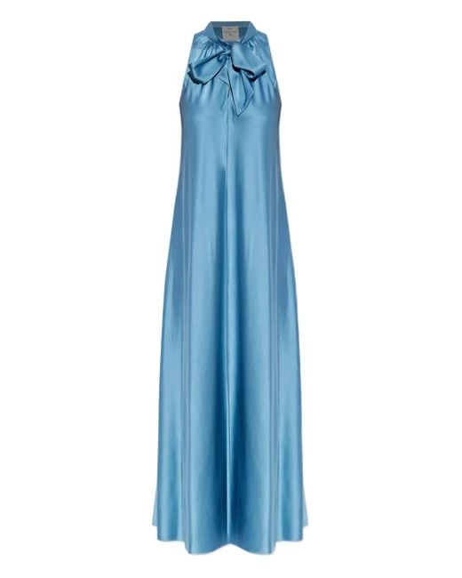 Forte Forte Mouwloze Maxi-Jurk Met Strikhals in het Blue