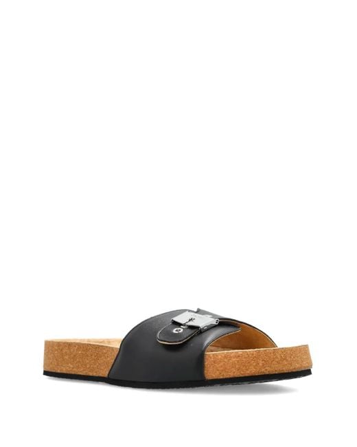 Balenciaga Black Buckle-Fastening Leather Slides for men