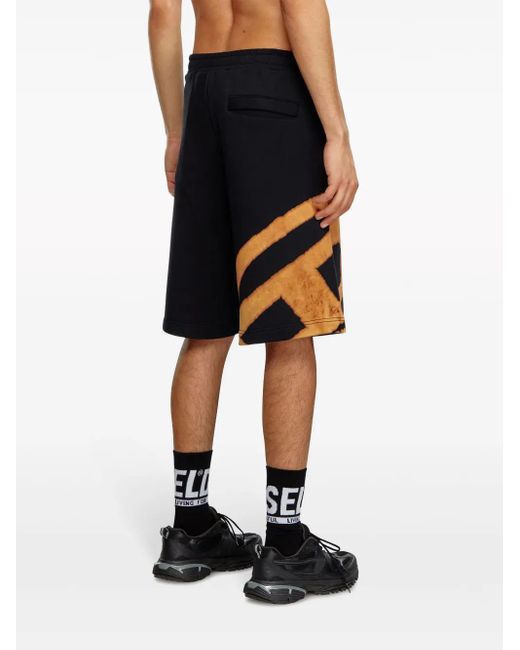 DIESEL Blue Crow-Bleach Cotton Track Shorts for men
