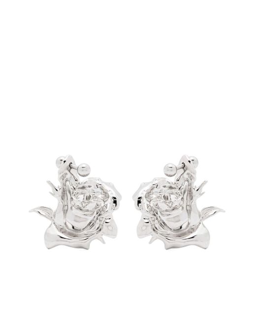 Justine Clenquet White Juliet Pierced Rose-detailed Earrings