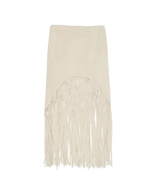 Bimba Y Lola White Fringe-Trimmed Skirt