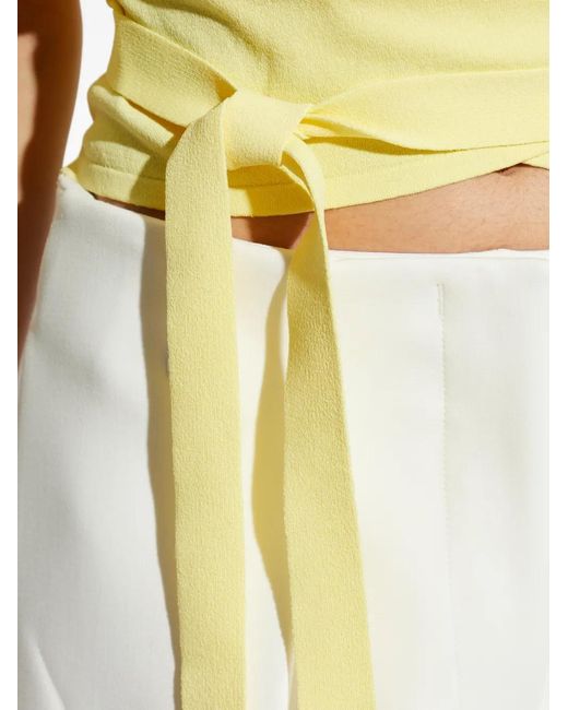 Jacquemus Yellow Flutter-Sleeved Wrap Top