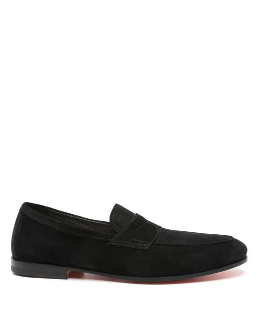 Santoni Black Suede Loafers for men