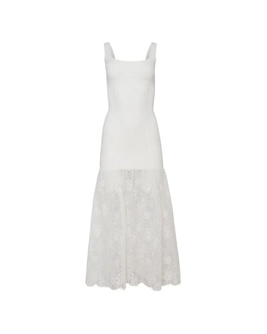 Fleur du Mal White Jolie Lace-Trim Ribbed Maxi Dress